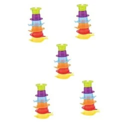 Totority 5 Sets Intelligent Toddler Bathing Cups Beach Educational Bathtub Sand Cartoon Stacking Kids Children Cup Baby Bath Plaything Toy Lovely