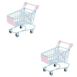 Shopping Cart 2pcs Mini Shopping Cart Random Things Shopping Cart Play Grocery Store Small Wheelbarrow Desk Vans Shopping Trolley Desk Miniature Shopping Cart Food Pretend
