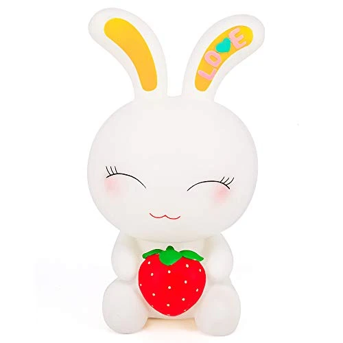 QTMY Vinyl Cute Bunny Piggy Bank Coin Bank For Girls Boys Adults,Easter Bunny Decor (Strawberry Rabbit) 3 QTMY Vinyl Cute Bunny Piggy Bank Coin Bank For Girls Boys Adults,Easter Bunny Decor (Strawberry Rabbit)