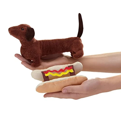 Folkmanis Hot Dog Finger Puppet, Brown, Tan, Cream, Yellow, Red 4 Folkmanis Hot Dog Finger Puppet, Brown, Tan, Cream, Yellow, Red - Image 2