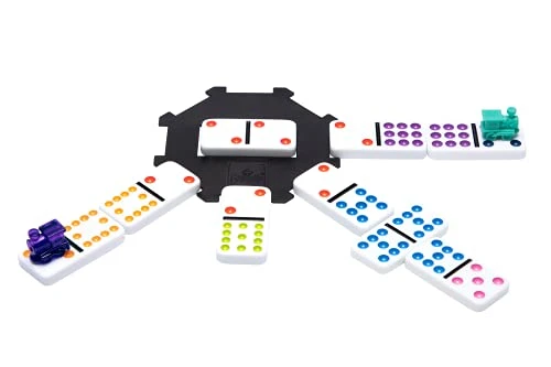 Mexican Train Dominoes - Beautiful Color Dot Double 12 Dominoes Set - Includes Train Markers And Hub By Pressman Multi Color, 5" 4 Mexican Train Dominoes - Beautiful Color Dot Double 12 Dominoes Set - Includes Train Markers And Hub By Pressman Multi Color, 5" - Image 2
