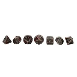 Seven Seas Pirates Metal Blood-Like Paint Splattered Antique Silver Dice Set With Hexagon Wooden Display Box And Magnetic Lid