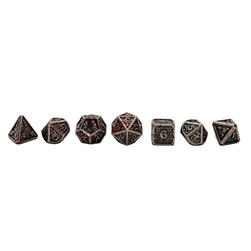 Seven Seas Pirates Metal Blood-Like Paint Splattered Antique Silver Dice Set With Hexagon Wooden Display Box And Magnetic Lid 3 Seven Seas Pirates Metal Blood-Like Paint Splattered Antique Silver Dice Set With Hexagon Wooden Display Box And Magnetic Lid