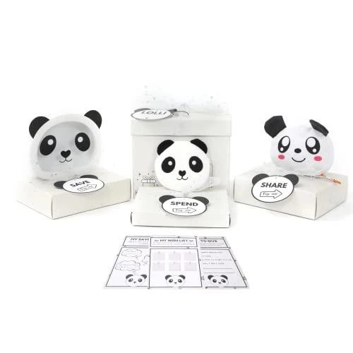 Happy Lolli Birthday Gift For Girls/Boys, 3 Individually Wrapped Gifts In 1 With 3 Tasks To Teach Kids Responsible Money Management And Giving With Panda Piggy Bank, Purse & A Tote Bag- Ready To Gift 3 Happy Lolli Birthday Gift For Girls/Boys, 3 Individually Wrapped Gifts In 1 With 3 Tasks To Teach Kids Responsible Money Management And Giving With Panda Piggy Bank, Purse & A Tote Bag- Ready To Gift