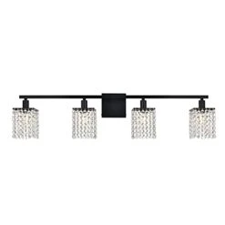 LauxaL 4 Light Crystal Vanity Lights Black Bathroom Lighting Fixture Over Mirror Modern Crystal Wall Sconce Industrial Farmhouse Style Hallway Wall Light For Living Room Bedroom Hallway
