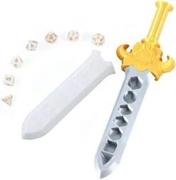 Dice Dagger With 7PCS D20 Dice Dungeons And Dragons Dice Set DND Dice Holder Polyhedral Dice Gift Sword D&D Dice Scabbard Dice Box Sword Dagger Polyhedral Dice Storage Yellow Scabbard Green Dice -Folkmanis Toys Shop 31iGjm4xMYL. AC