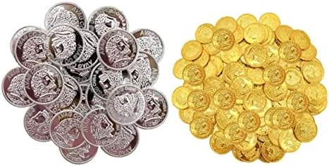 SAFIGLE 200pcs Pirate Gold Coin Pirate Playset Metal Pirate Coins Treasure Embossed Coins Makeup For Pirate Accessories Simulation Treasure Coins Funny Game Coins Gem 7 SAFIGLE 200pcs Pirate Gold Coin Pirate Playset Metal Pirate Coins Treasure Embossed Coins Makeup For Pirate Accessories Simulation Treasure Coins Funny Game Coins Gem - Image 5
