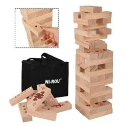 NI-ROU Wooden 2 In 1 Tumbling Tower Game With Poker Stacking Classic Games For Adults And Family Outdoor & Indoor 4.7 X 1.6 X 1 Inches -Folkmanis Toys Shop 410D5St5jOL