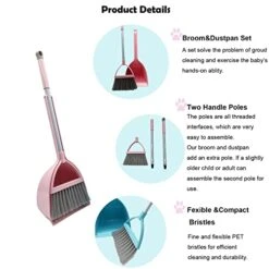 BSMstone Kids Broom And Dustpan Set-Mini Dustpan And Broom For Children Housekeeping Pretend Play Cleaning Tools Set (Blue)