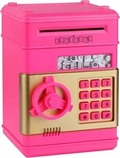 Piggy Bank, Birthday Toys Gifts For 4 5 6 7 8 9 10 Year Old Boys Girls, Electronic Real Money Coin ATM Machine, Plastic Large Saving Bank Safe Lock Box, Kids Kawaii Cute Stuff (Black Red) -Folkmanis Toys Shop 410SfP6lBFL. AC