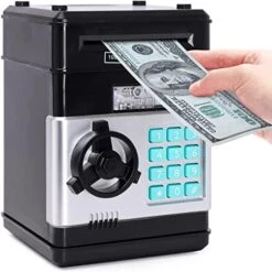 Piggy Bank, Birthday Toys Gifts For 4 5 6 7 8 9 10 Year Old Boys Girls, Electronic Real Money Coin ATM Machine, Plastic Large Saving Bank Safe Lock Box, Kids Kawaii Cute Stuff (Black Red) -Folkmanis Toys Shop 410nUBJHvmL. AC