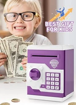 KingsDragon Piggy Bank Toys For Kids, Electronic Money Bank Password ATM For Cash, Auto Scroll Coin Saving Box Best Toy Gifts For Boys Girls3 4 5 6 7 8 Year Old (Purple) -Folkmanis Toys Shop 410vW64cj7L