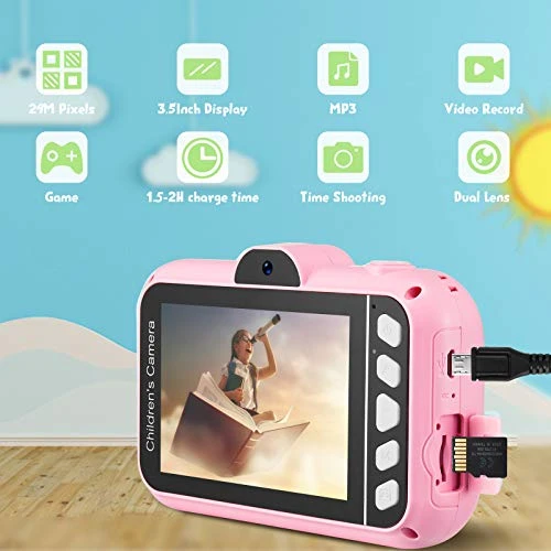 SUZIYO Kids Selfie Camera Gifts For Boys Girls, 1080P 3.5inch HD Digital Camcorder With Mp3 For 3-9 Years Old Children Birthday Christmas, Best Perschool Toys For Toddlers (with 32G TF Card,Pink) 6 SUZIYO Kids Selfie Camera Gifts For Boys Girls, 1080P 3.5inch HD Digital Camcorder With Mp3 For 3-9 Years Old Children Birthday Christmas, Best Perschool Toys For Toddlers (with 32G TF Card,Pink) - Image 4