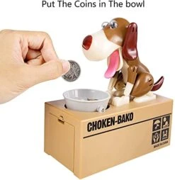 Kids Dog Piggy Bank, Piggy Bank, Robotic Coin Munching Toy Money Box, Dog Stealing Coin Bank, Dog Wagging Head Tail Ears Spinning Deposit Box,for Kids The Best Gift (Brown)