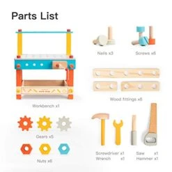 ROBUD Wooden Play Tool Workbench Set For Kids Toddlers, Construction Tool Playset Toys Gift For Boys Girls 11 ROBUD Wooden Play Tool Workbench Set For Kids Toddlers, Construction Tool Playset Toys Gift For Boys Girls -Folkmanis Toys Shop 412F63ODlFL