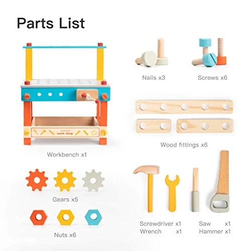 ROBUD Wooden Play Tool Workbench Set For Kids Toddlers, Construction Tool Playset Toys Gift For Boys Girls 7 ROBUD Wooden Play Tool Workbench Set For Kids Toddlers, Construction Tool Playset Toys Gift For Boys Girls - Image 5