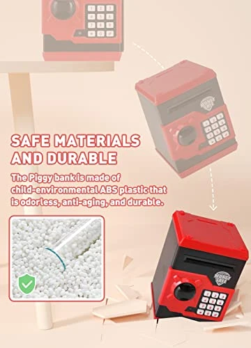 PLAYSHEEK Piggy Bank For Girls Boys Large Electronic Money Coin Banks With Password Protection, Automatic Paper Money Scroll Saving Box, Great Gift For Kids (Black-Red) 5 PLAYSHEEK Piggy Bank For Girls Boys Large Electronic Money Coin Banks With Password Protection, Automatic Paper Money Scroll Saving Box, Great Gift For Kids (Black-Red) - Image 3