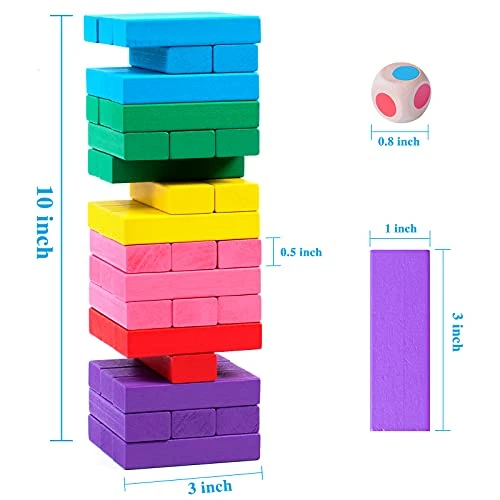 Stacking Board Game,Colored Wooden Stacking Game,48PCS Tumble Tower With Dice,Colorful Stacking Block Party Game,Educational Stacking Building Blocks For Kids,Stacking Gifts Set For Boys Girls Adults 4 Stacking Board Game,Colored Wooden Stacking Game,48PCS Tumble Tower With Dice,Colorful Stacking Block Party Game,Educational Stacking Building Blocks For Kids,Stacking Gifts Set For Boys Girls Adults - Image 2