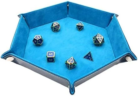 Kimairy DND Metal Dice Tray, Dice Folding Hexagon Tray Leather Dice Holder Velvet Rolling Storage Tray For Dice Games RPG DND Other Table Games And Candy Holder Storage Box (Cyan) 9 Kimairy DND Metal Dice Tray, Dice Folding Hexagon Tray Leather Dice Holder Velvet Rolling Storage Tray For Dice Games RPG DND Other Table Games And Candy Holder Storage Box (Cyan) - Image 7