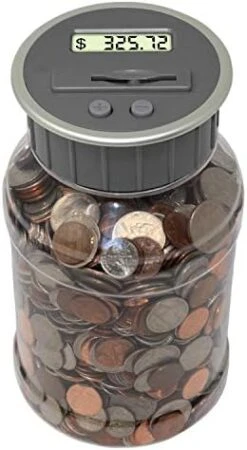 Digital Coin Bank Savings Jar By DE - Automatic Coin Counter Totals All U.S. Coins Including Dollars And Half Dollars - Original Style, Glow In The Dark -Folkmanis Toys Shop 414KUL1TimL. AC