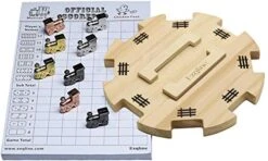Exqline Mexican Train Dominoes Accessories - With 6.5" Pine Mexican Train Hub, 70-Sheets Mexican Train Score Pads And 8 Colored Die-Cast Train Markers, For Mexican Dominoes Train Game Set