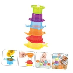 Totority 5 Sets Intelligent Toddler Bathing Cups Beach Educational Bathtub Sand Cartoon Stacking Kids Children Cup Baby Bath Plaything Toy Lovely -Folkmanis Toys Shop 414wAFqiaQL 1
