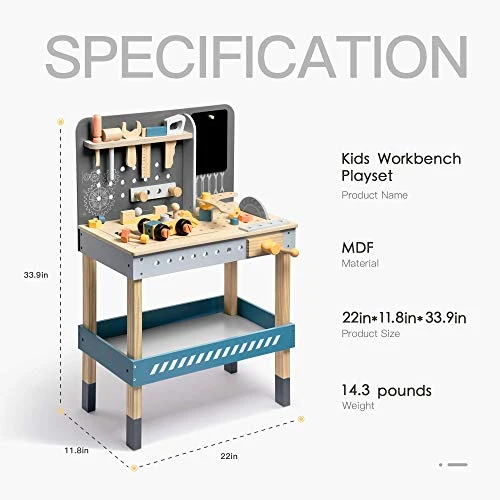 ROBUD Wooden Tool Workbench For Kids Toddlers, Toy Tools Set Gift For 3 4 5 6 7 Years Old And Up 4 ROBUD Wooden Tool Workbench For Kids Toddlers, Toy Tools Set Gift For 3 4 5 6 7 Years Old And Up - Image 2