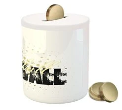 Ambesonne Baseball Piggy Bank, Baseball Background With Dots And Grunge Dark Lettering Batting Team Game, Ceramic Coin Bank Money Box For Cash Saving, 3.6" X 3.2", Black Yellow -Folkmanis Toys Shop 4168ki2txXL