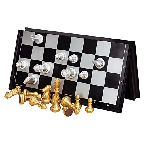 Magnetic Travel Chess Set With Folding Chess Board Educational Toys (25cm=10“, Gold & Silver) 4 Magnetic Travel Chess Set With Folding Chess Board Educational Toys (25cm=10“, Gold & Silver) - Image 2