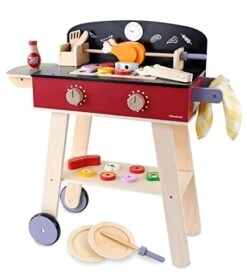 Pillowhale Wooden Pretend Barbecue Grill Playset Toy,Kids Food Truck With Play Food And Grilling Tools,Play Kitchen Cooking Accessories For Toddlers Boys Girls Age 3+