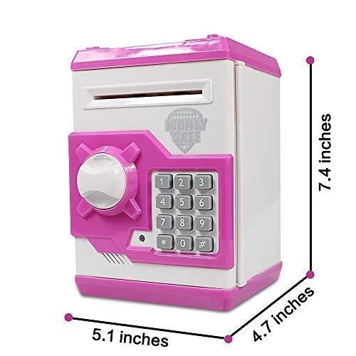 Suliper Electronic Piggy Bank Code Lock For Kids Baby Toy, Mini ATM Safe Coin Cash Banks Real Money Saving Box With Password, Auto Money Scroll For Children,Boys Girls Birthday Gift (White/Pink) 5 Suliper Electronic Piggy Bank Code Lock For Kids Baby Toy, Mini ATM Safe Coin Cash Banks Real Money Saving Box With Password, Auto Money Scroll For Children,Boys Girls Birthday Gift (White/Pink) - Image 3