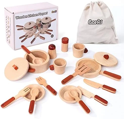 Wooden Play Kitchen Accessories, Kitchen Pretend Play Toys, Kids Kitchen Set With Pan, Pots, Plates, Storage Bag, Birthday And Chritmas Gift For Boys And Girls 10 Wooden Play Kitchen Accessories, Kitchen Pretend Play Toys, Kids Kitchen Set With Pan, Pots, Plates, Storage Bag, Birthday And Chritmas Gift For Boys And Girls - Image 8