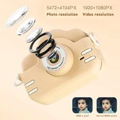 Kids Camera, Rounded Shape Food Grade ABS 15 Frames Toddler Digital Camera Built In Puzzle Games MP3 Play For Picnic(light Yellow) -Folkmanis Toys Shop 417C9cdnREL