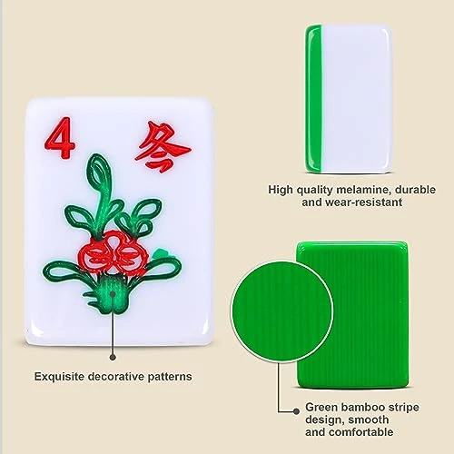ORIENTOOLS Chinese Mahjong Game Set - 1.5" Large Mah Jongg Set - Green Mahjong Tiles Set Contains 144 Melamine Tiles, 2 Spare Tiles 5 ORIENTOOLS Chinese Mahjong Game Set - 1.5" Large Mah Jongg Set - Green Mahjong Tiles Set Contains 144 Melamine Tiles, 2 Spare Tiles - Image 3