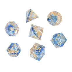 DND Dice Set, Resin Polyhedral D/D Dragon Dice With Box For Dungeons/Dragons Pathfinder TTRPG, 7 Pack(Blue+Gold) Adult Spoof Whole Person Toys
