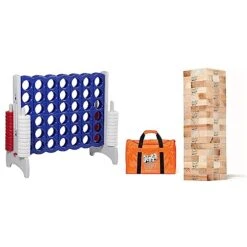 ECR4Kids Jumbo 4-to-Score, Giant Game & Jenga Official Giant JS7 - Jumbo Large Size Stacks To Over 5 Feet, Includes Heavy-Duty Carry Bag, Premium Hardwood Blocks, Splinter Resistant, Precision