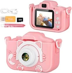 Vasttron Camera Toys For Kids 3 4 5 6 7 8 9 10 11 12 Years - Girls Boys Gift Digital Selfie Cameras Toddler Pink/Blue Cute Cat Camcorder Video Game Tools Children Electronics Toy With 32GB SD Card -Folkmanis Toys Shop 418foYTmiVL. AC