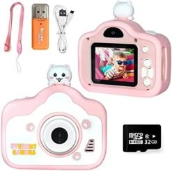 Vasttron Camera Toys For Kids 3 4 5 6 7 8 9 10 11 12 Years - Girls Boys Gift Digital Selfie Cameras Toddler Pink/Blue Cute Cat Camcorder Video Game Tools Children Electronics Toy With 32GB SD Card -Folkmanis Toys Shop 418pY8zDXUL. AC