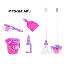 Fairnull [US Warehouse] ABS Kids Cleaning Set - Brush, Mop, Broom, Dustpan And Bucket - Foldable Housekeeping Kit - Cleaning Toys For Toddlers Girls & Boys, Total 6 Pieces -Folkmanis Toys Shop 418rQduaznL