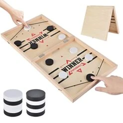 22.8" Foldable Large Fast Sling Puck Game, Slingshot Games Toy For Adults -Child,Table Desktop Battle Wooden Hockey Table Game, Family Foosball Winner Board Games Toys