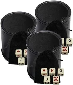 Black PU Leather Dice Cup With 16mm Ivory-Tone Spanish Poker Dice Plus Storage Pouch Set -Folkmanis Toys Shop 41AT7uOIKDL. AC