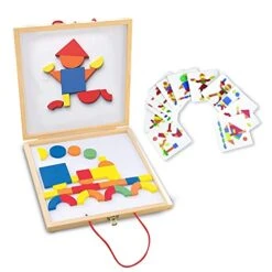 KOVOT Magnetic Design Puzzle Set - Imaginative Play With Magnetic Shapes - Arts & Crafts Wooden Pattern Blocks Set - Educational Toy With Carrying Case
