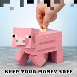 Paladone Minecraft Pig Money Bank BDP | Pink Pixelated 3D Savings Piggy-Bank | Unique Gift Idea Perfect For Gamers -Folkmanis Toys Shop 41BosH7d0YL