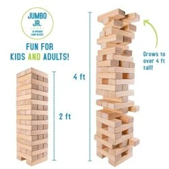 Giant Tumbling Timber Toy - Jumbo JR. Wooden Blocks Floor Game For Kids And Adults, 56 Pieces, Premium Pine Wood, Carry Bag - Grows From 2-feet To Over 4-feet While Playing, Life Size Yard Tower Game -Folkmanis Toys Shop 41CYLGJcTtL