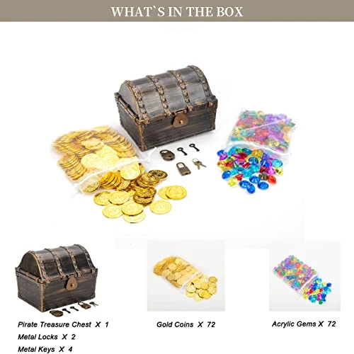 AiFanS Treasure Chest For Kids Prizes,Plastic Treasure Chest With 288 Treasure Gold Coins And Gems,Jewels- Perfect For Pirate Themed Parties And Games 3 AiFanS Treasure Chest For Kids Prizes,Plastic Treasure Chest With 288 Treasure Gold Coins And Gems,Jewels- Perfect For Pirate Themed Parties And Games