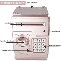 HUSAN Piggy Banks For Kids, Electronic Password Code Money Banks ATM Banks Box Coin Bank For Children Boys And Girls (Rose Gold) -Folkmanis Toys Shop 41D38kr3GqS