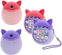 JIBIACB Silicone Cover For Tamagotchi Pix Virtual Pet Game Machine,Silicone Protective Case With Finger Lanyard For Tamagotchi Pix,Pet Mini Toy (2,Pink+Blue) -Folkmanis Toys Shop 41DJusvLvuL. AC