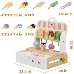 Wooden Ice Cream Toy Play Set, Ice Cream Cart Shop Stand Toys For Toddlers, Montessori Play Kitchen Accessories Wooden Food Set For Kids, Pretend Play For Toddlers -Folkmanis Toys Shop 41DnaEa0ihL