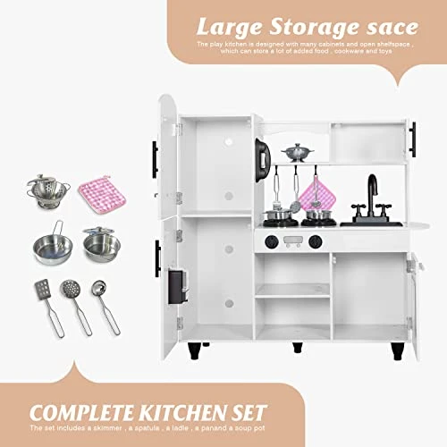 TaoHFE Kitchen Set For Kids Wooden Play Kitchen Toy Kitchen Sets For Boys Gift White Kitchen For Toddlers Kids Kitchen Playset Toys Kitchen Set For Kids Age 3+ Pretend Play With Lights & Sounds(White) 5 TaoHFE Kitchen Set For Kids Wooden Play Kitchen Toy Kitchen Sets For Boys Gift White Kitchen For Toddlers Kids Kitchen Playset Toys Kitchen Set For Kids Age 3+ Pretend Play With Lights & Sounds(White) - Image 3