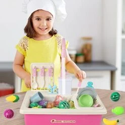 DeAO Kitchen Toy Sink Toys With Cutting Food,Electric Dishwasher Playing Toy With Running Water, Role Playing Game Pretend Food,44 PCS Kitchen Accessories Set For 3 4 5 Years Old Girls Boys -Folkmanis Toys Shop 41ECaMd0nXL